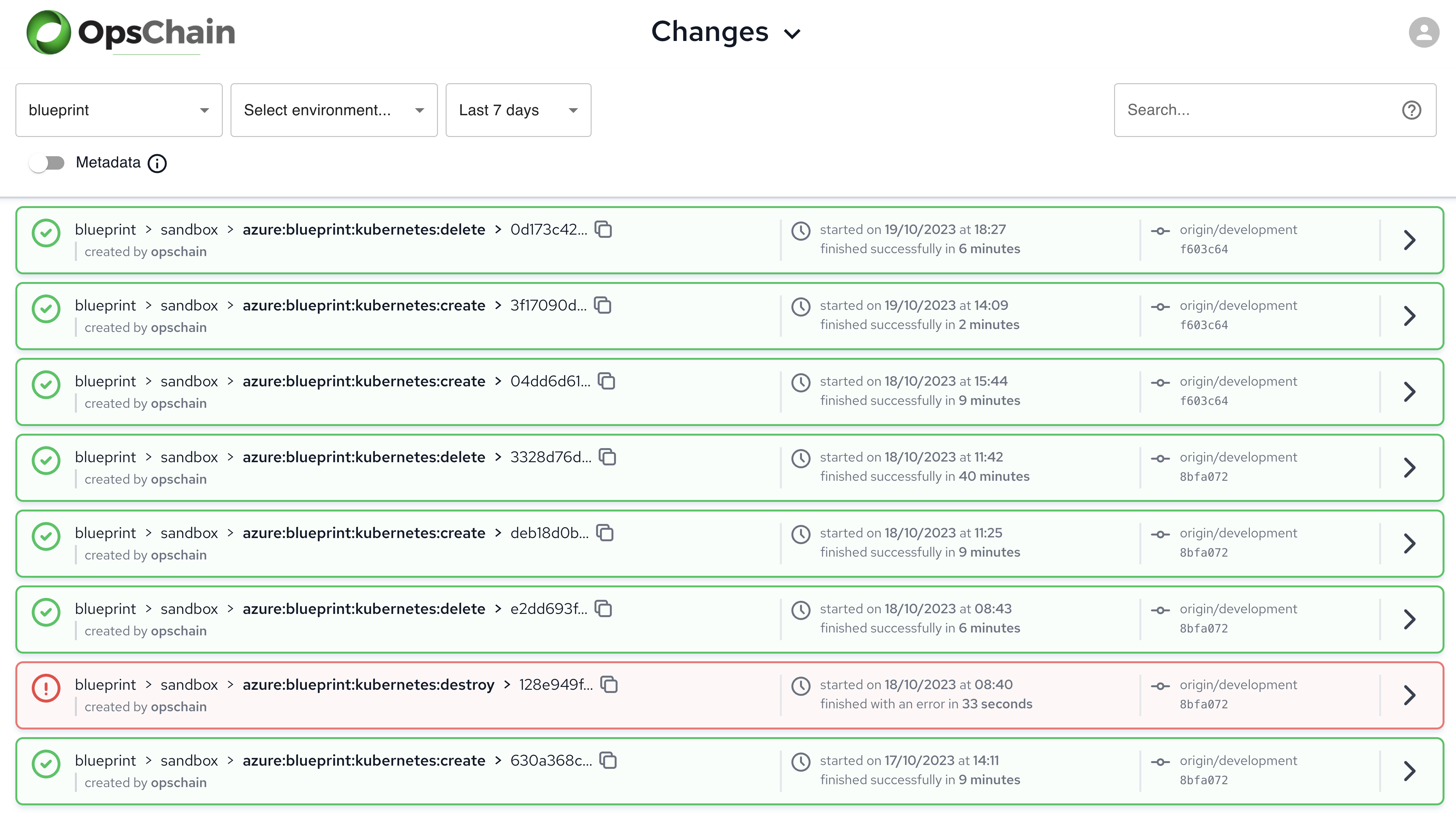 OpsChain change history
